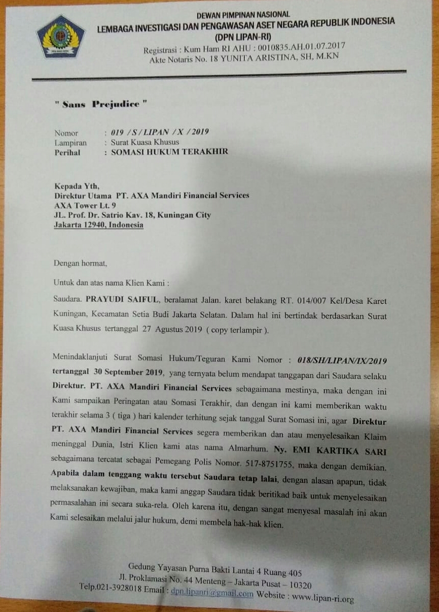 Detail Surat Pengajuan Asuransi Jiwa Nomer 35