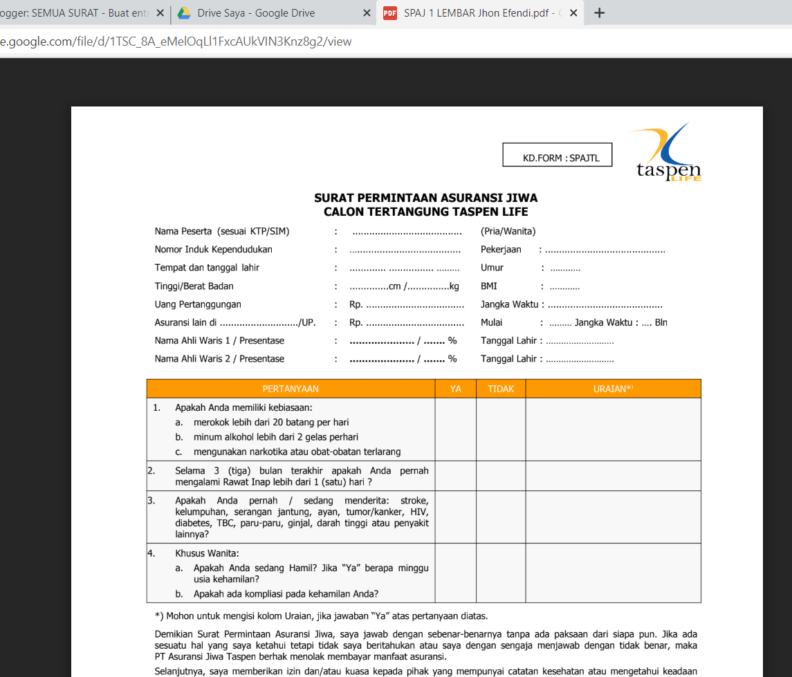 Detail Surat Pengajuan Asuransi Jiwa Nomer 43