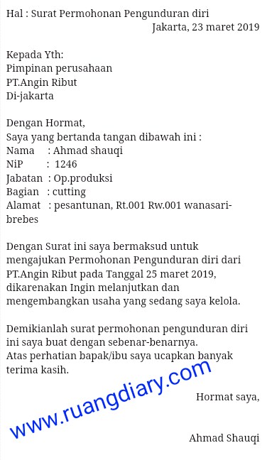 Detail Surat Pengajuan Resign Nomer 29