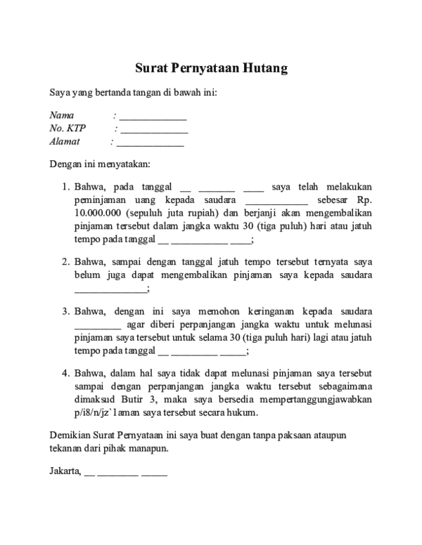 Detail Surat Pengakuan Hutang Nomer 45