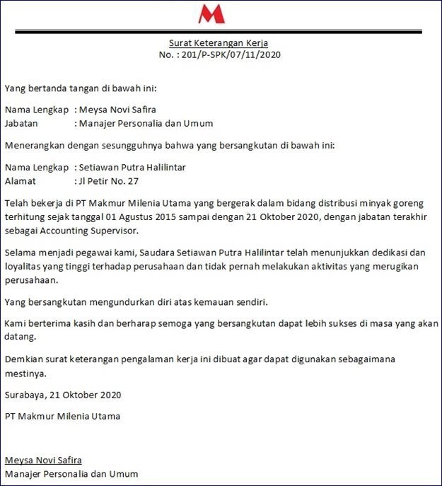 Detail Surat Pengalaman Kerja Dari Perusahaan Nomer 6