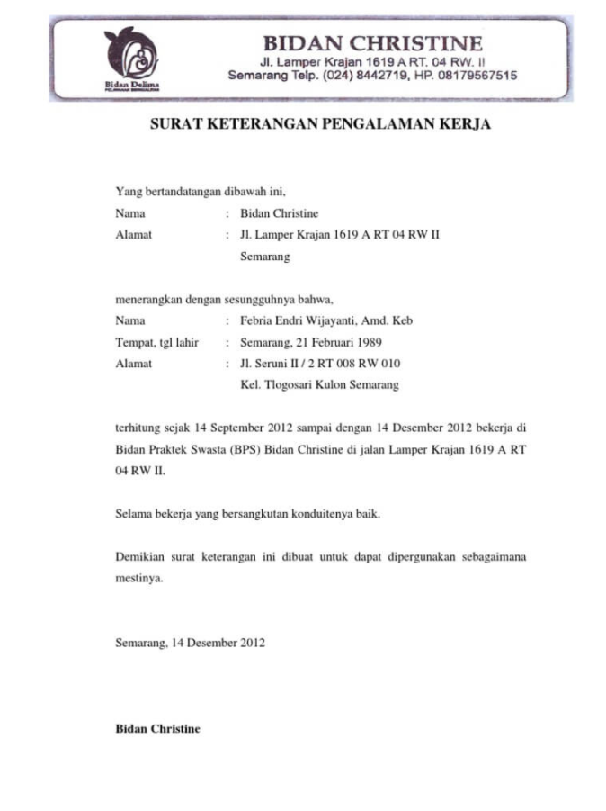 Detail Surat Pengalaman Kerja Pt Nomer 12