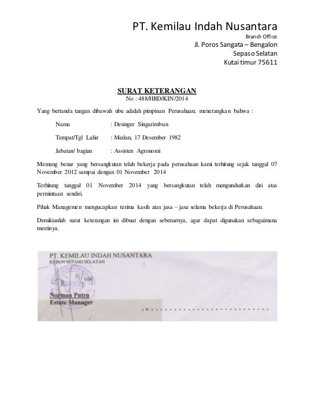 Detail Surat Pengalaman Kerja Pt Nomer 51