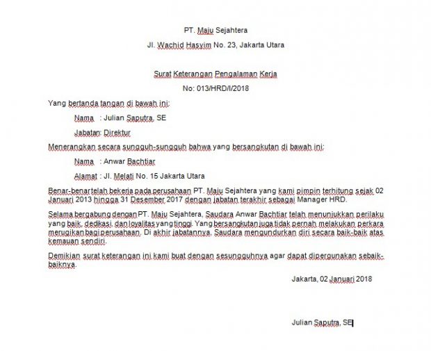 Detail Surat Pengalaman Kerja Word Nomer 27