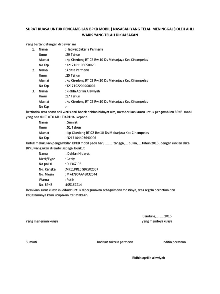 Detail Surat Pengambilan Bpkb Nomer 34