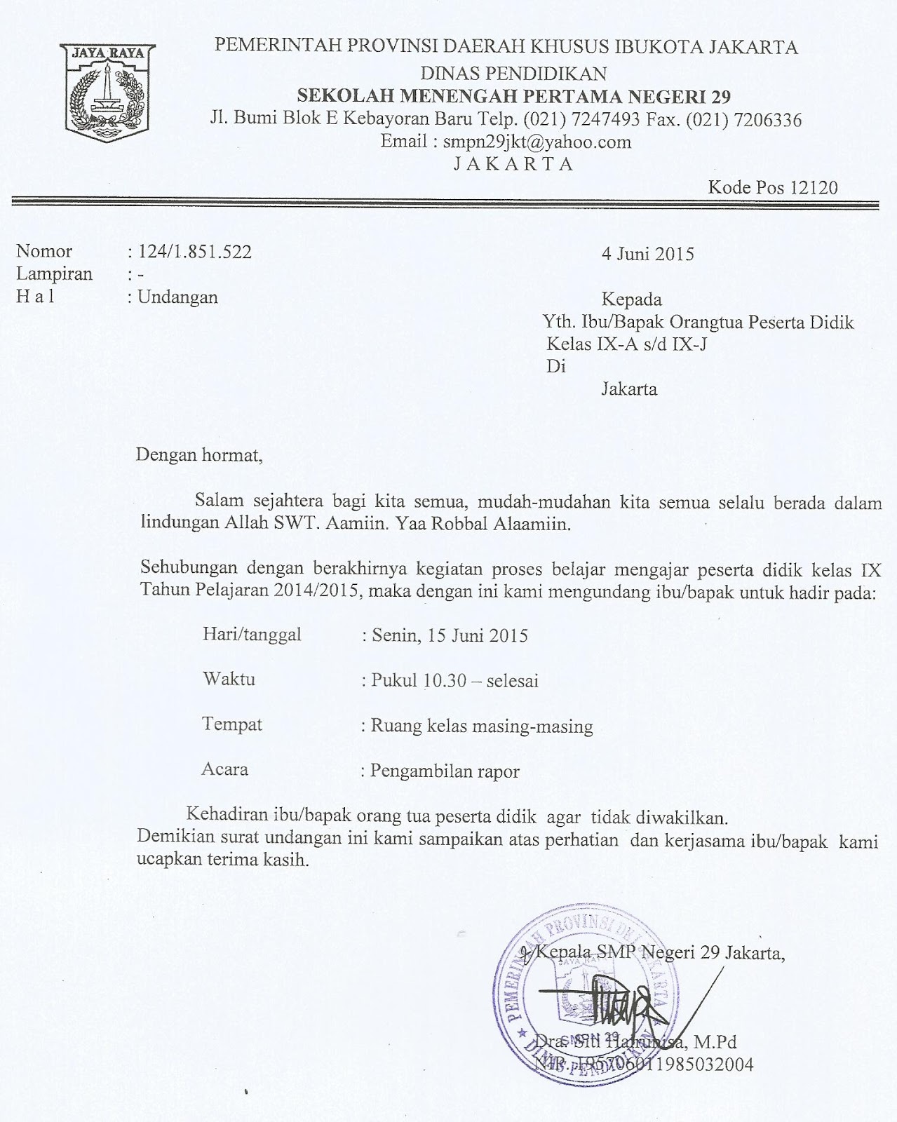 Detail Surat Pengambilan Raport Nomer 13