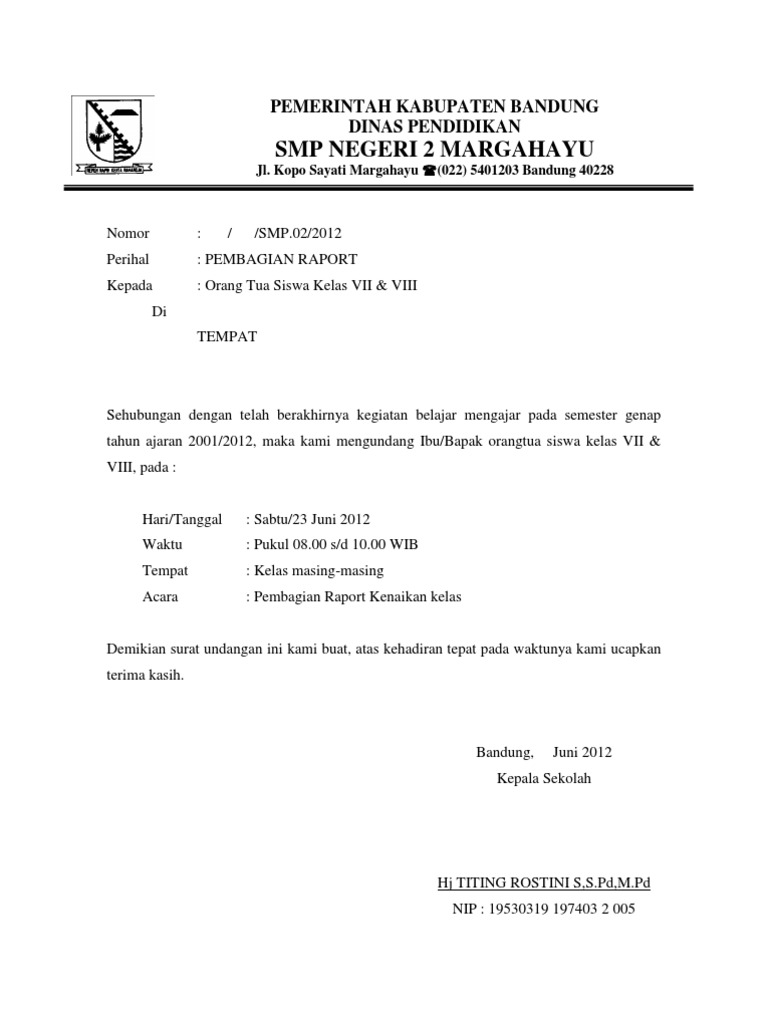 Detail Surat Pengambilan Raport Nomer 3