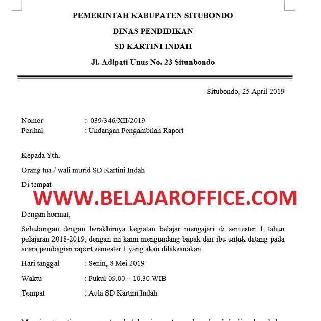 Detail Surat Pengambilan Raport Nomer 24