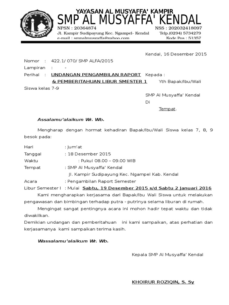 Detail Surat Pengambilan Raport Nomer 26