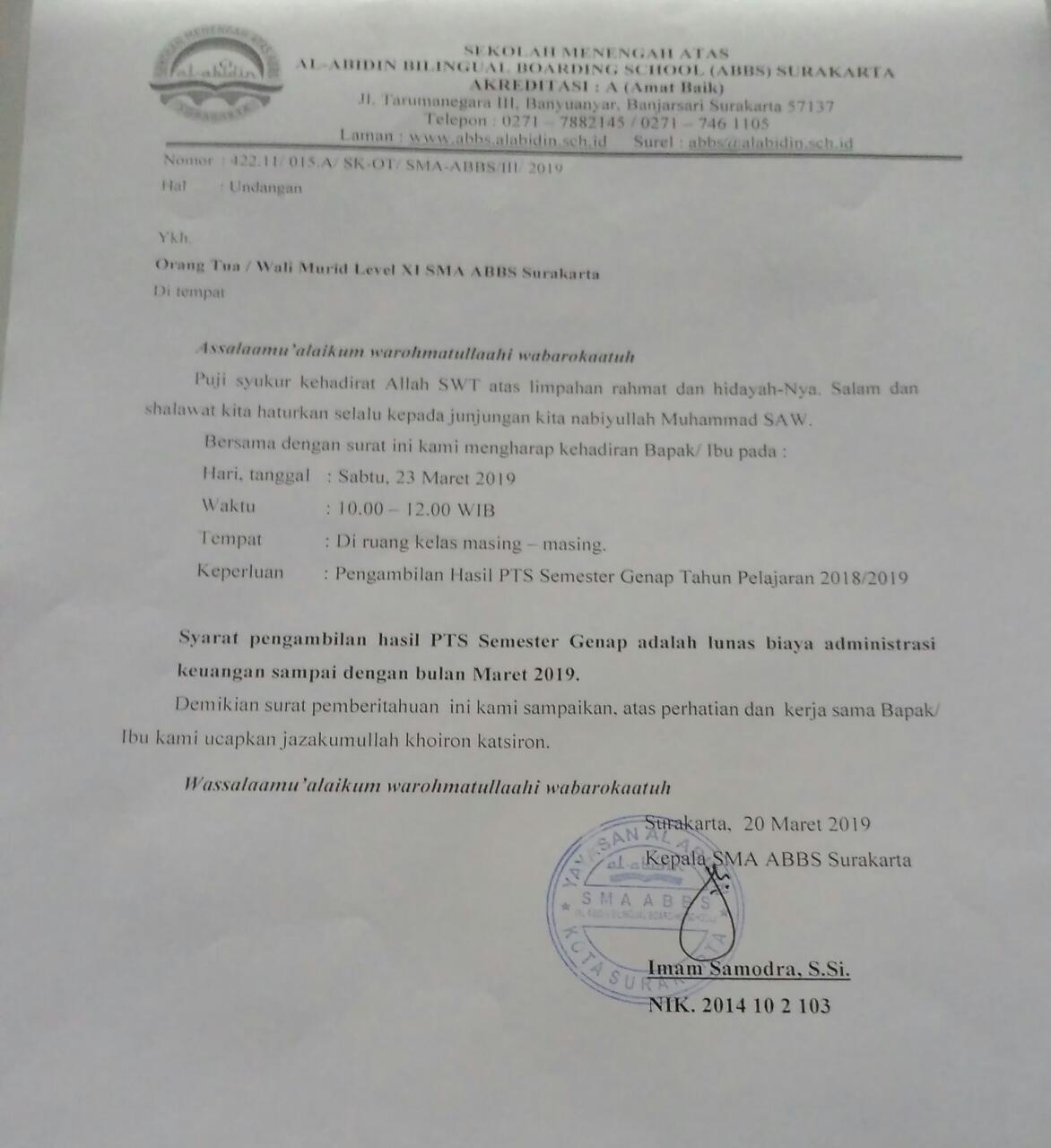 Detail Surat Pengambilan Raport Nomer 27