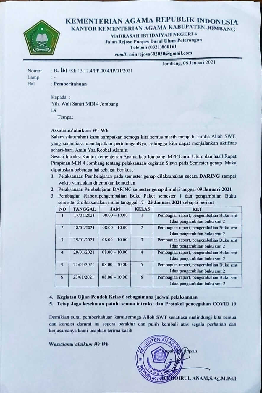 Detail Surat Pengambilan Raport Nomer 31