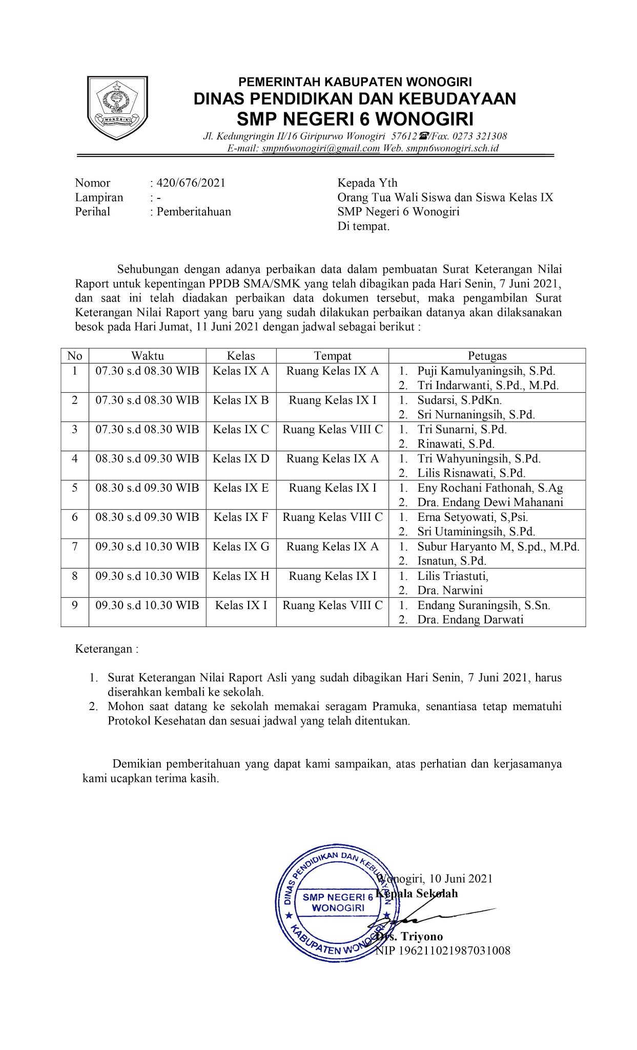 Detail Surat Pengambilan Raport Nomer 38