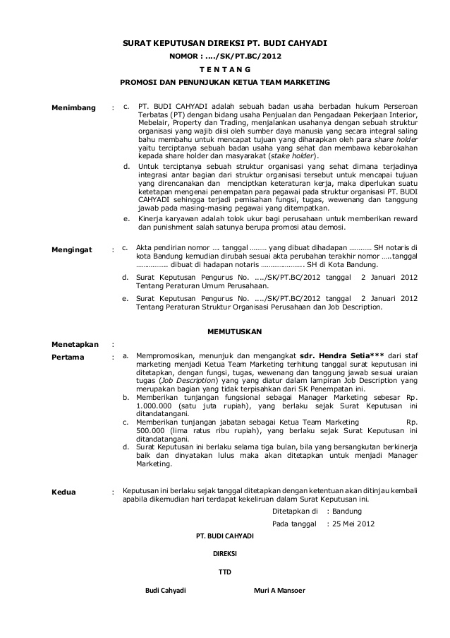 Detail Surat Pengangkatan Direktur Nomer 13