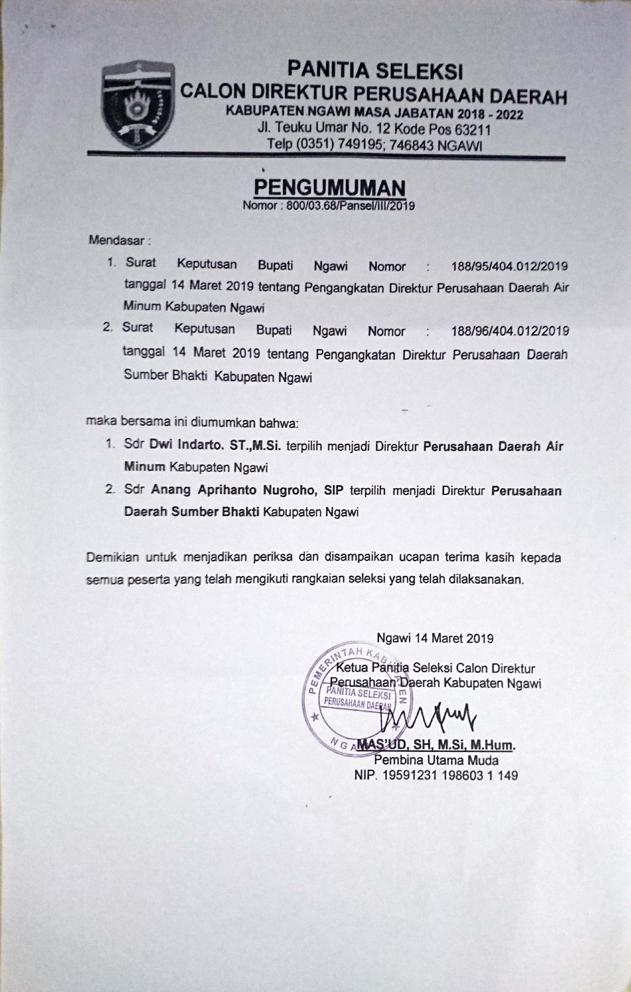 Detail Surat Pengangkatan Direktur Nomer 9