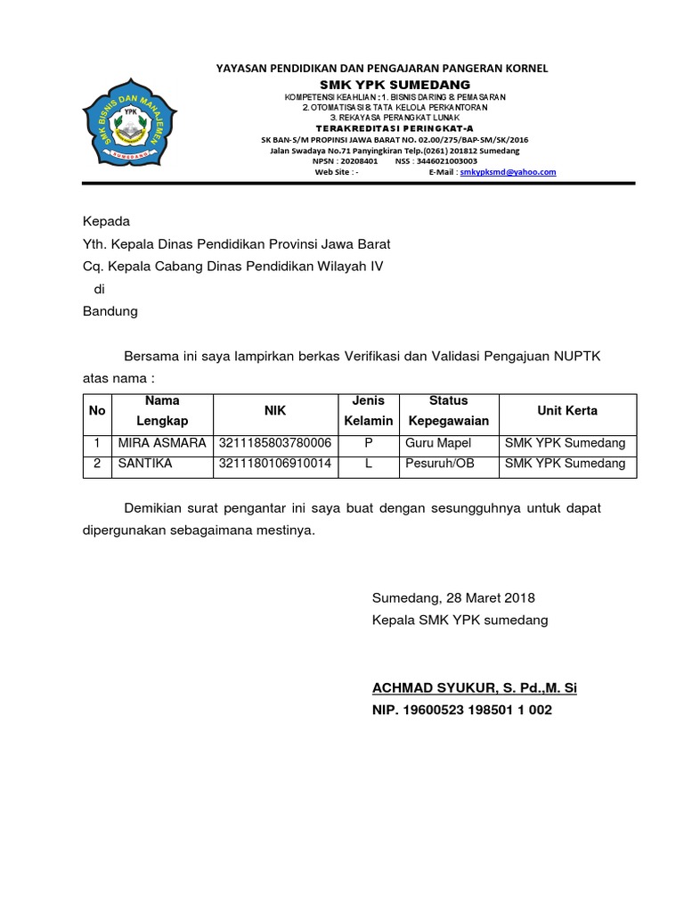 Detail Surat Pengantar Kepala Sekolah Nomer 35