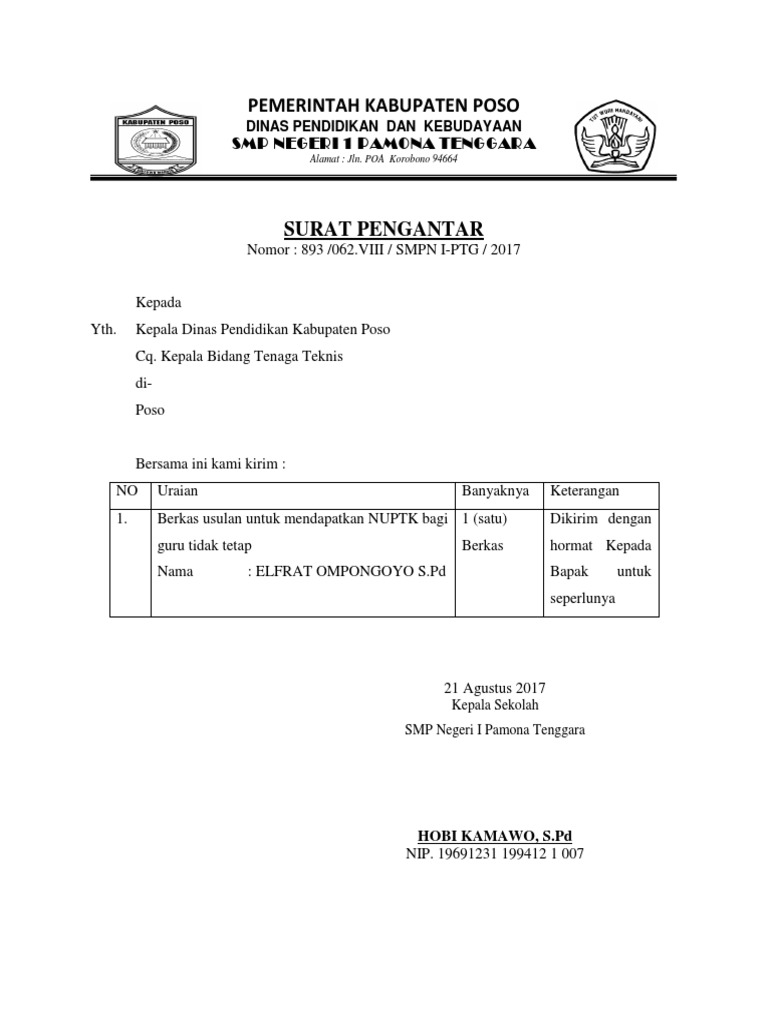 Detail Surat Pengantar Kepala Sekolah Nomer 6