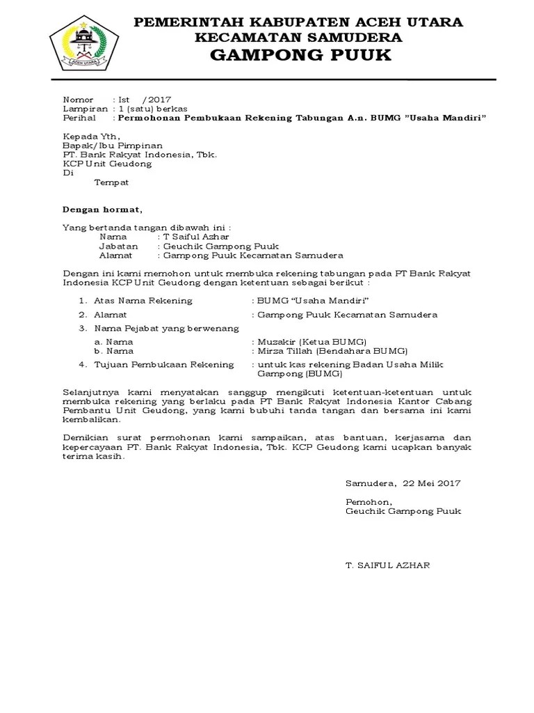 Detail Surat Pengantar Pembuatan Rekening Nomer 23