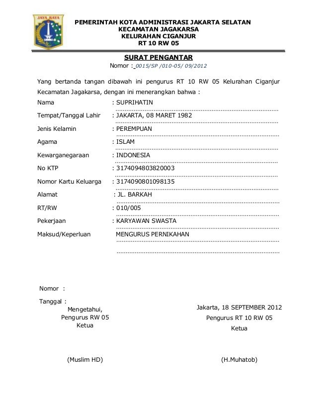 Surat Pengantar Perkawinan - KibrisPDR