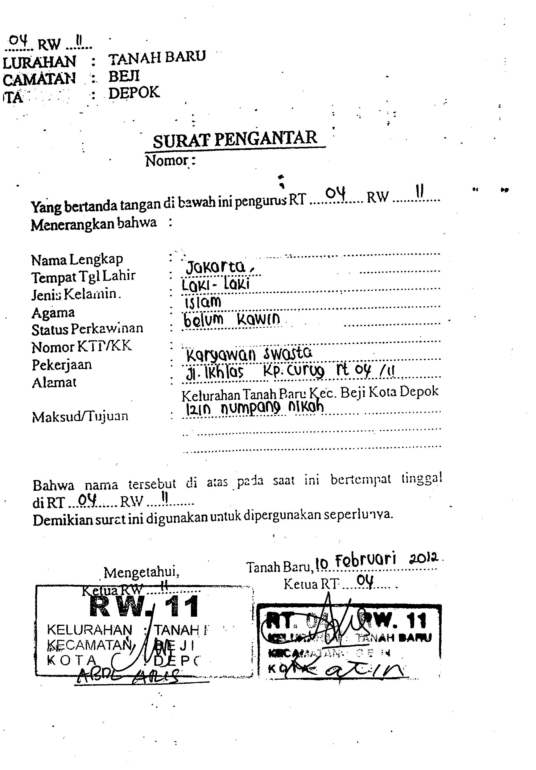 Detail Surat Pengantar Perkawinan Nomer 12