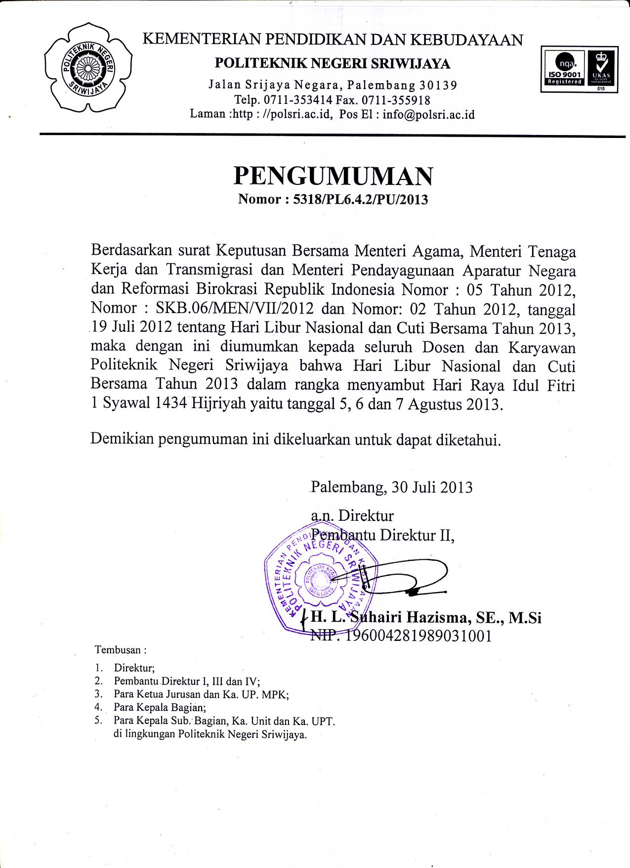 Detail Surat Pengumuman Libur Nomer 9