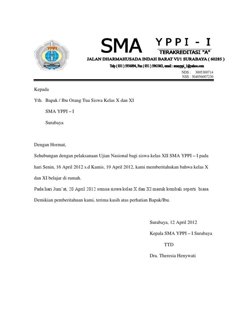 Detail Surat Pengumuman Libur Nomer 14