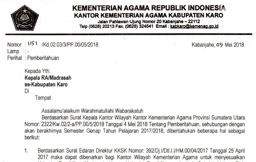 Detail Surat Pengumuman Libur Nomer 29