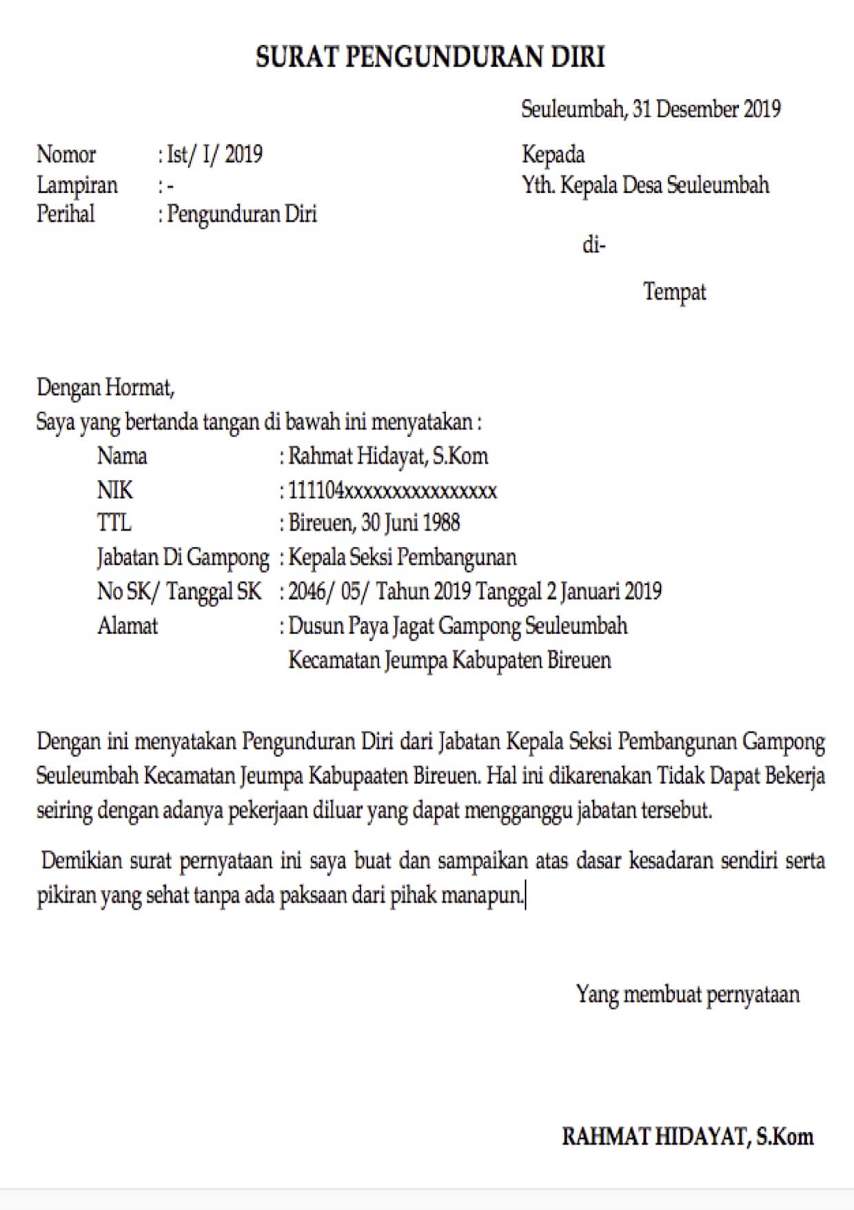 Detail Surat Pengunduran Diri Dari Pt Nomer 30