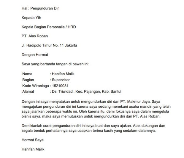 Detail Surat Pengunduran Diri Doc Nomer 19