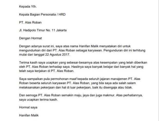 Detail Surat Pengunduran Diri Kerja Doc Nomer 32