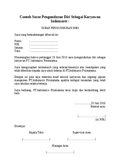 Detail Surat Pengunduran Diri Kerja Karyawan Nomer 14