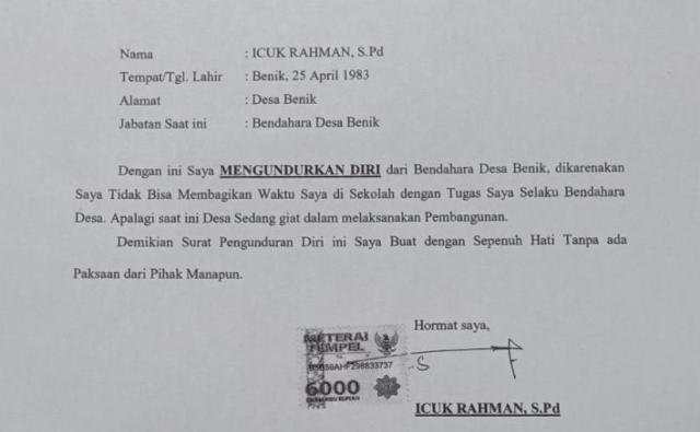 Detail Surat Pengunduran Diri Perangkat Desa Nomer 46