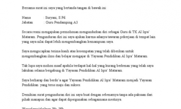 Detail Surat Pengunduran Diri Sebagai Guru Nomer 38