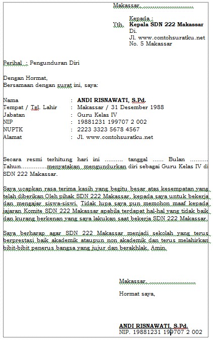 Detail Surat Pengunduran Diri Sebagai Guru Nomer 52