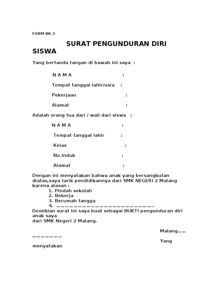 Detail Surat Pengunduran Diri Sekolah Nomer 9