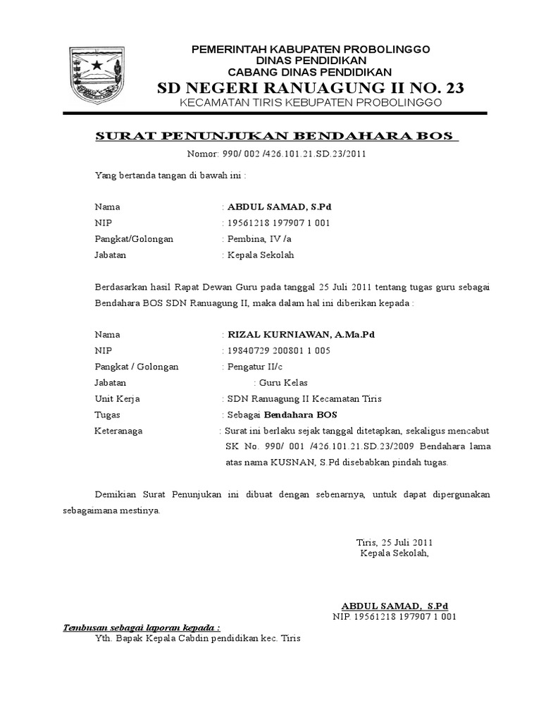 Surat Penunjukan Bendahara - KibrisPDR