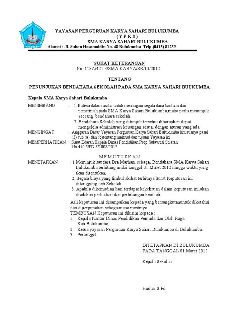 Detail Surat Penunjukan Bendahara Nomer 12