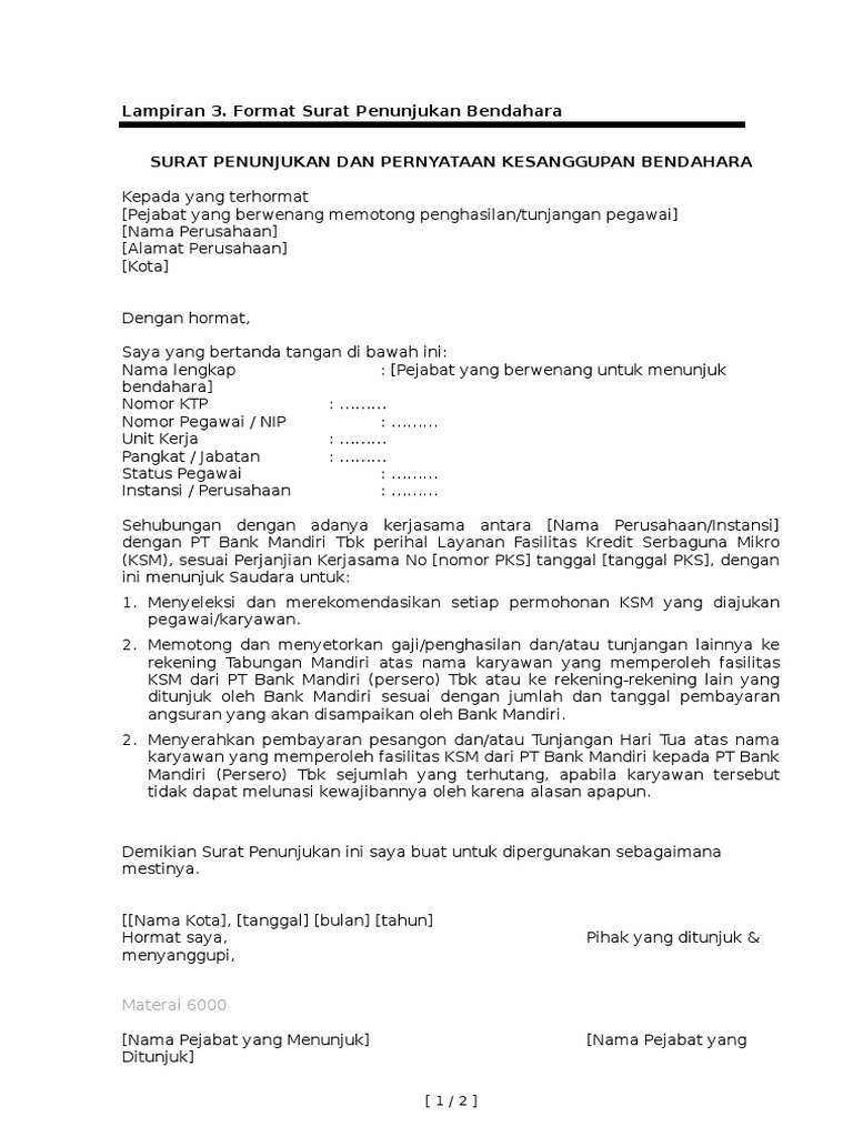 Detail Surat Penunjukan Bendahara Nomer 6