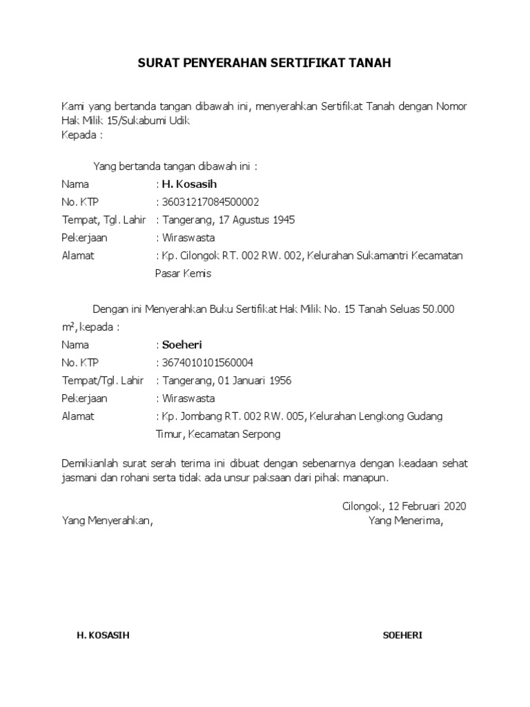 Detail Surat Penyerahan Tanah Nomer 12