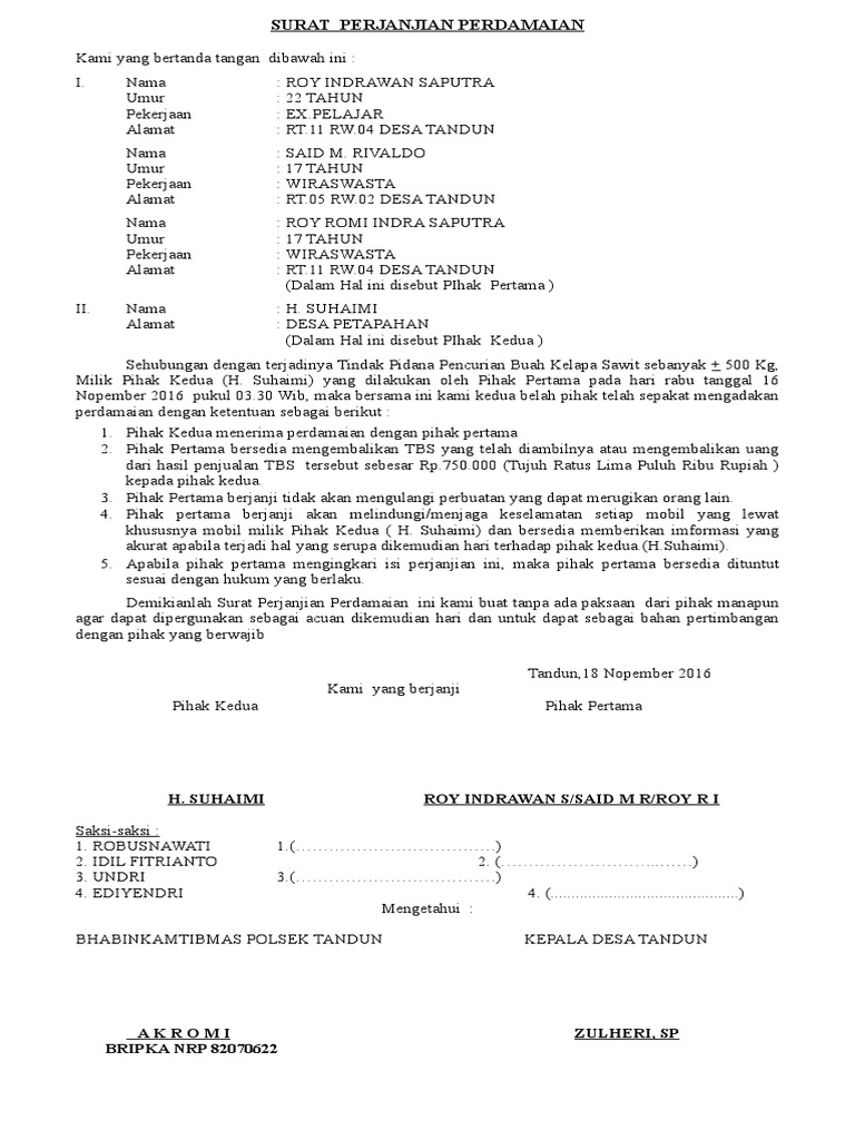 Detail Surat Perdamaian Pidana Nomer 9