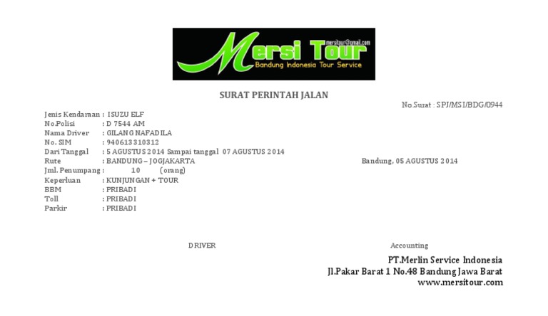 Detail Surat Perintah Jalan Nomer 2