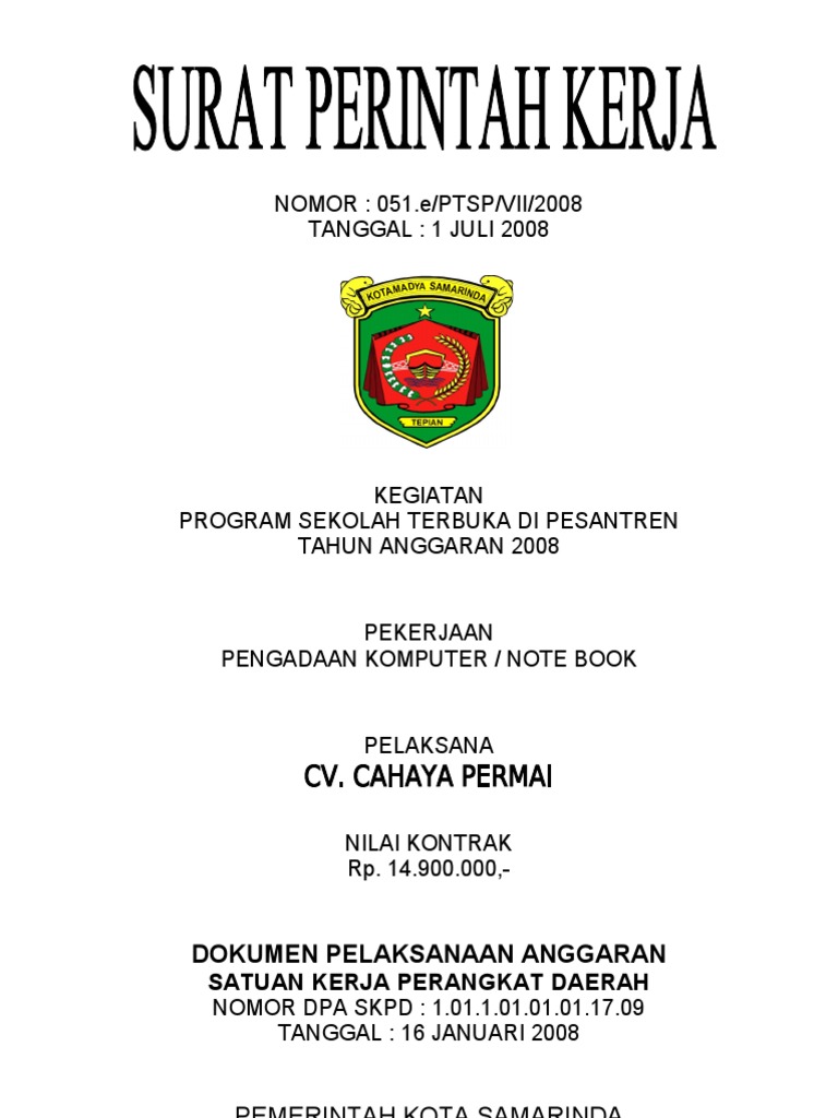 Detail Surat Perintah Kerja Pengadaan Barang Nomer 39