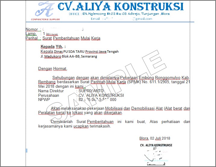 Detail Surat Perintah Kerja Proyek Nomer 47