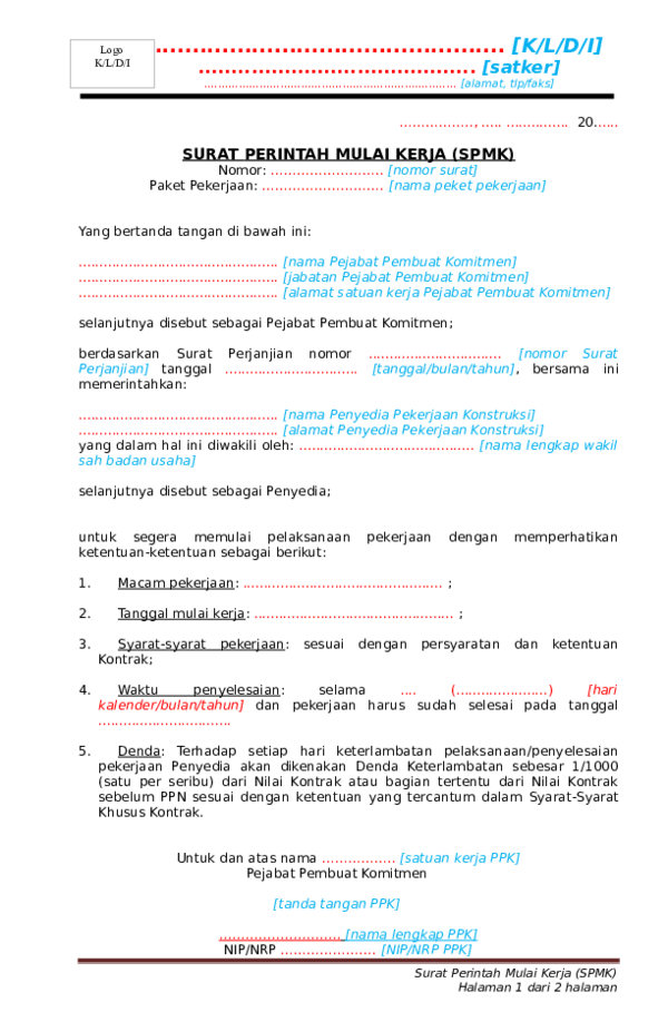 Detail Surat Perintah Mulai Kerja Nomer 10