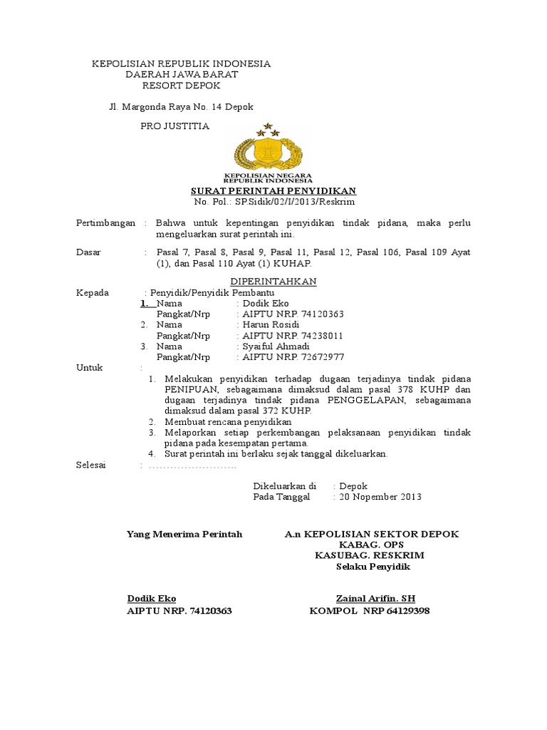 Detail Surat Perintah Penyelidikan Nomer 3