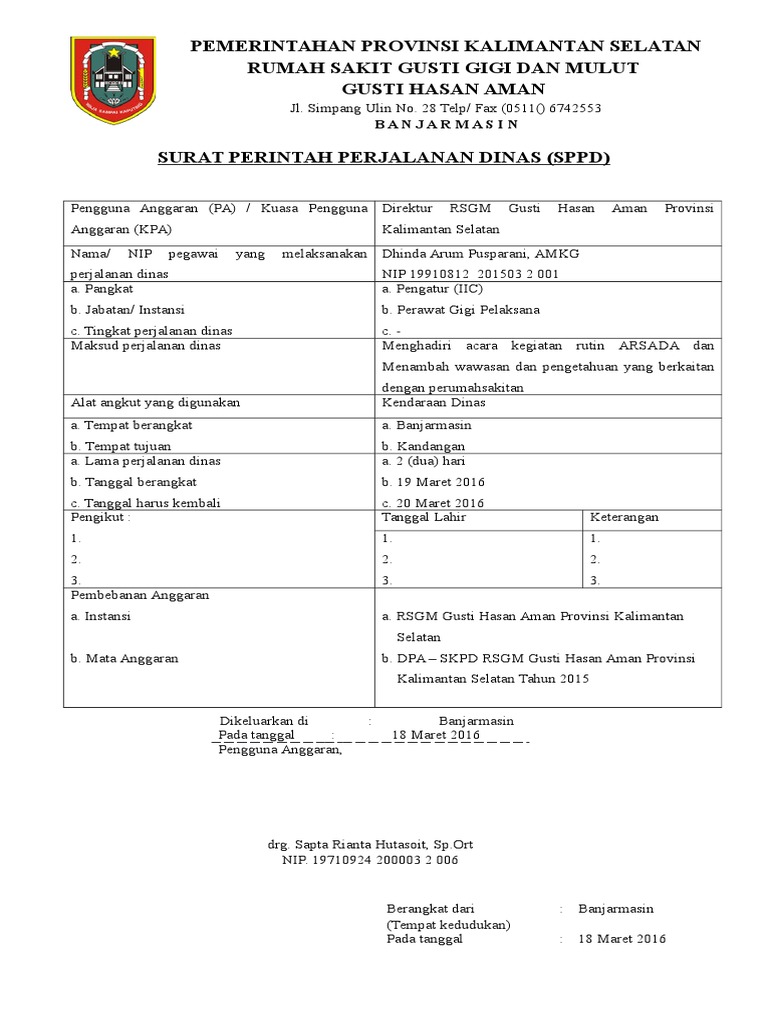 Detail Surat Perintah Perjalanan Dinas Nomer 15