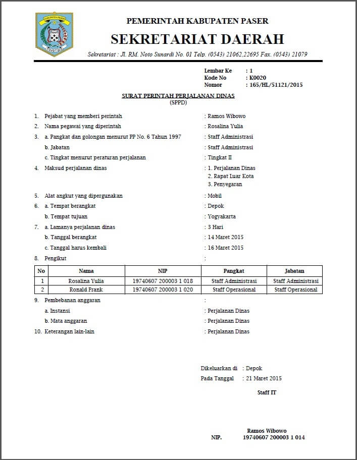 Detail Surat Perintah Perjalanan Dinas Nomer 17