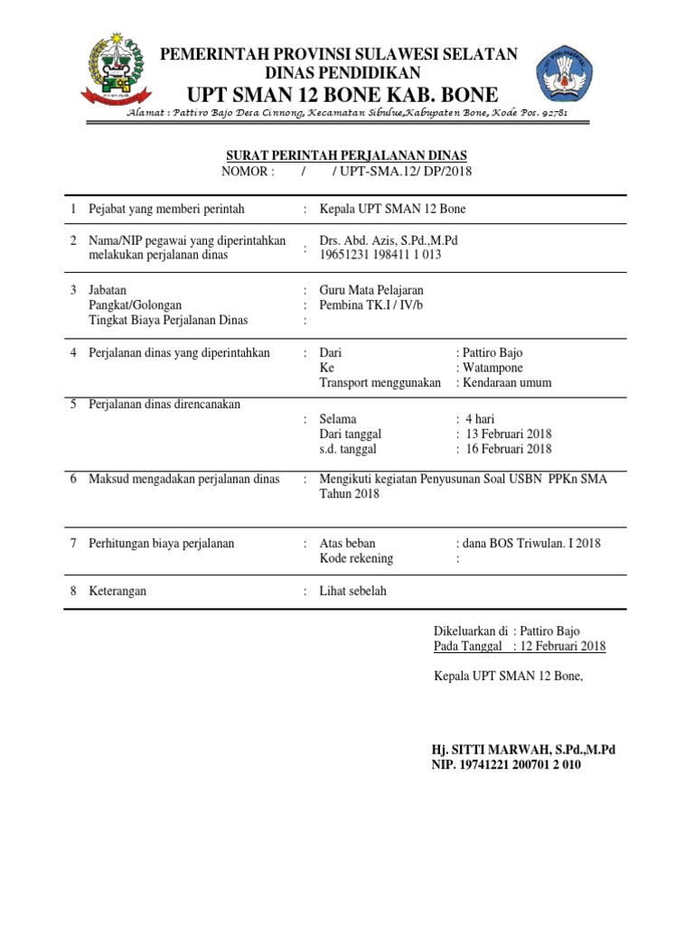 Detail Surat Perintah Perjalanan Dinas Nomer 18