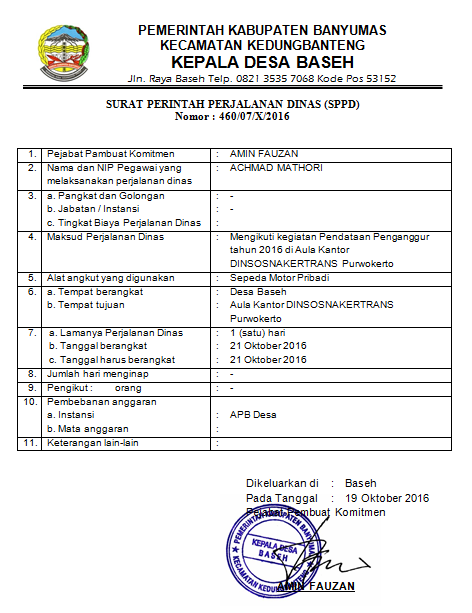 Detail Surat Perintah Perjalanan Dinas Nomer 20