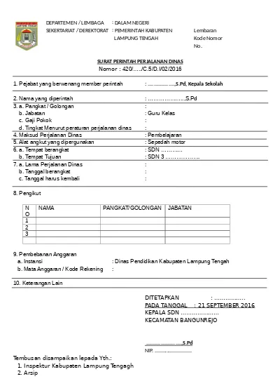 Detail Surat Perintah Perjalanan Dinas Nomer 23