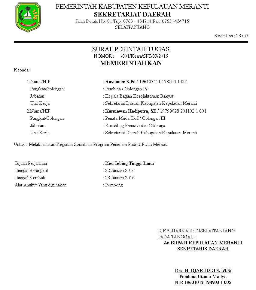 Detail Surat Perintah Perjalanan Dinas Nomer 34